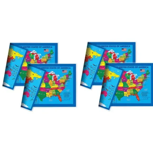 2 Sided Desk Map with Durable Lamination US & Europe Centered World (2-PACK) - Picture 1 of 4